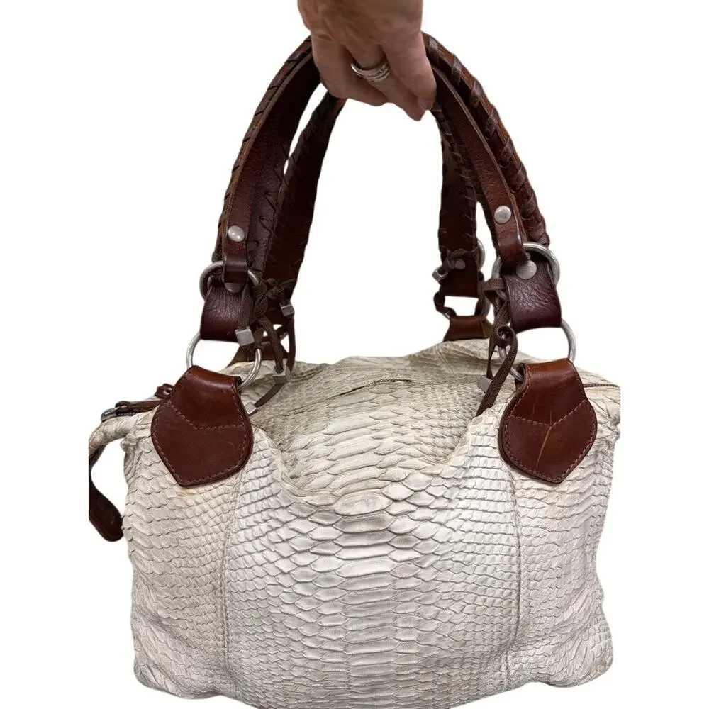 VTG Pauric Sweeney Italy Genuine Python Leather Ivory Satchel Purse Bag